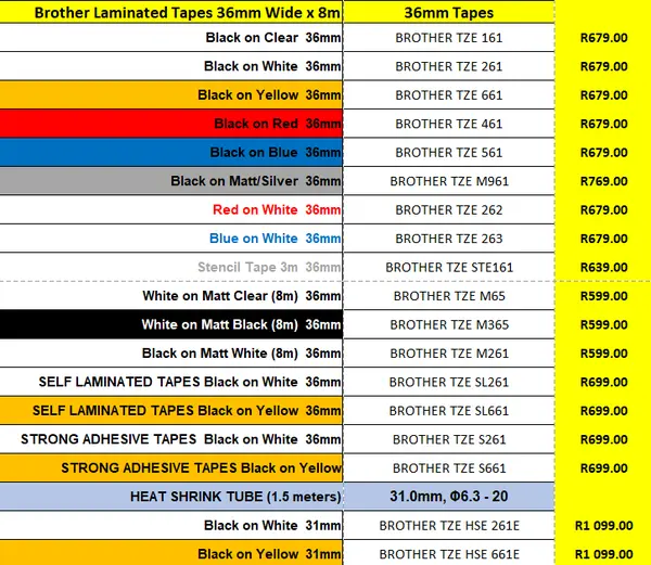 Brother TZE Laminated labels 36mm Brother TZE Laminated labels 36mm